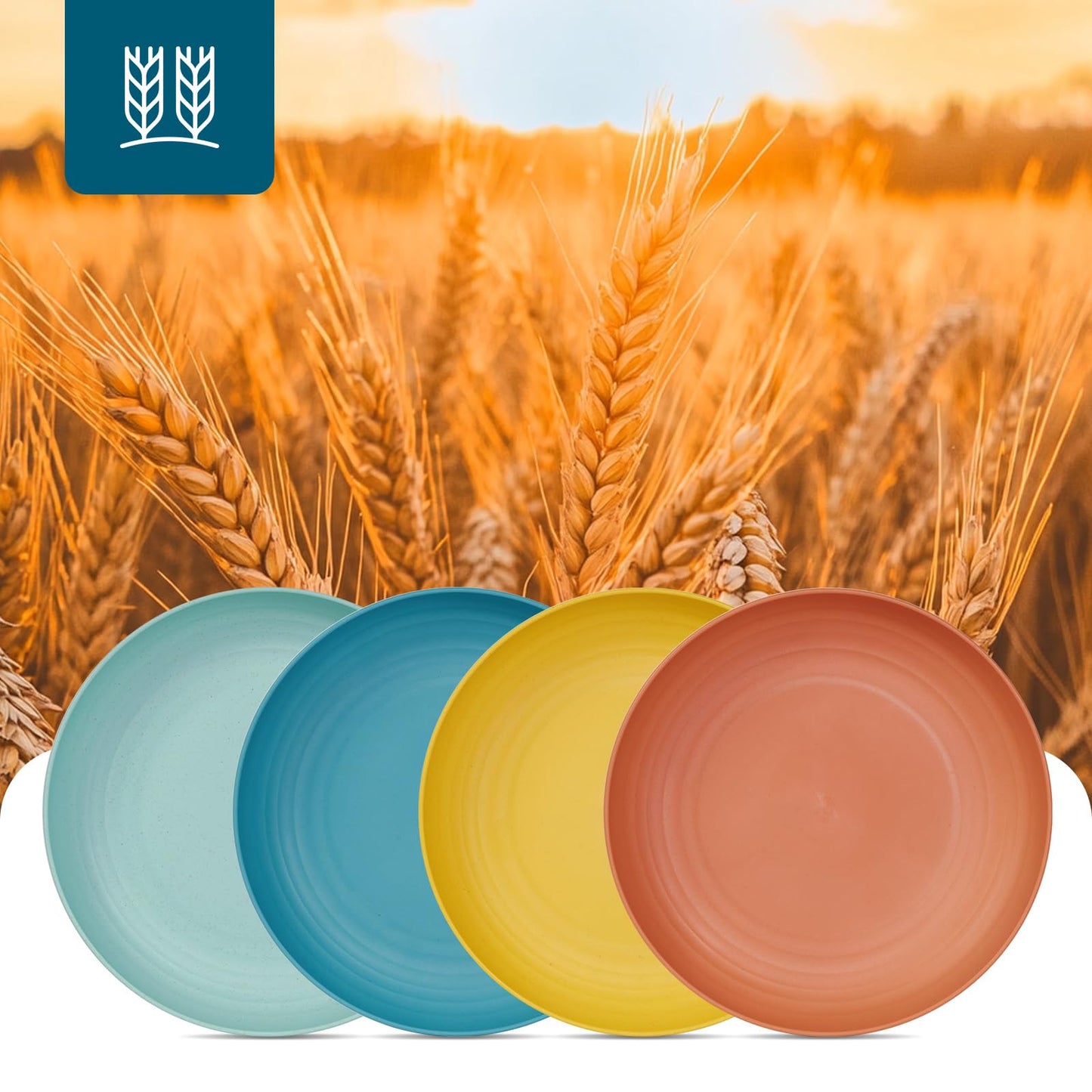 Luckore 10 inch Deep Dinner Plates Set of 8 Wheat Straw Plates, Unbreakable Dinner Dishes Alternative for Plastic Microwave and Dishwasher Safe for Kitchen with 4 Colors Classic Bright