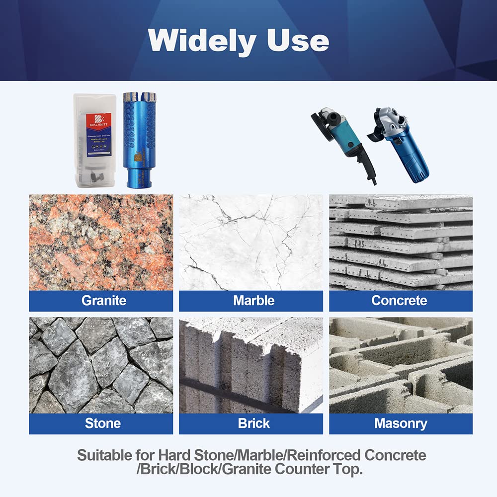 Diamond Core Drill Bit Set - BRSCHNITT Laser Welded Granite Hole Saw with 5/8-11 Thread for Granite Marble Solid Block Stone Reinforced Concrete,Dry or Wet Drilling (20/35/45/50mm+Adapter)