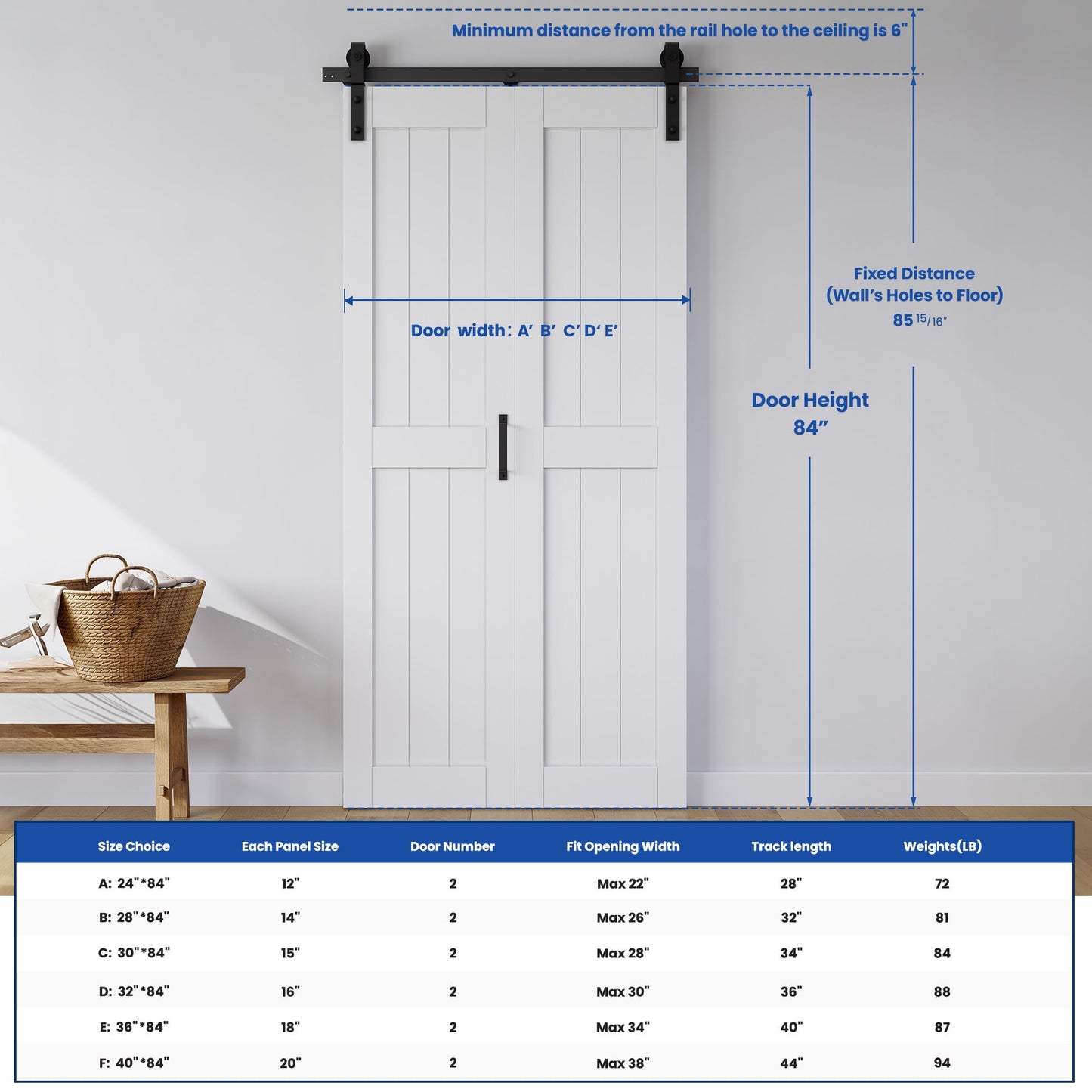 Bifold Barn Door 32" x 84", MDF Bi-Fold Sliding Closet Doors with Hardware Kit Included, Pre-Finished Easy Assembly, Water-Proof PVC Surface & Save Space, H-Frame, 36" Track for 2 Doors,White