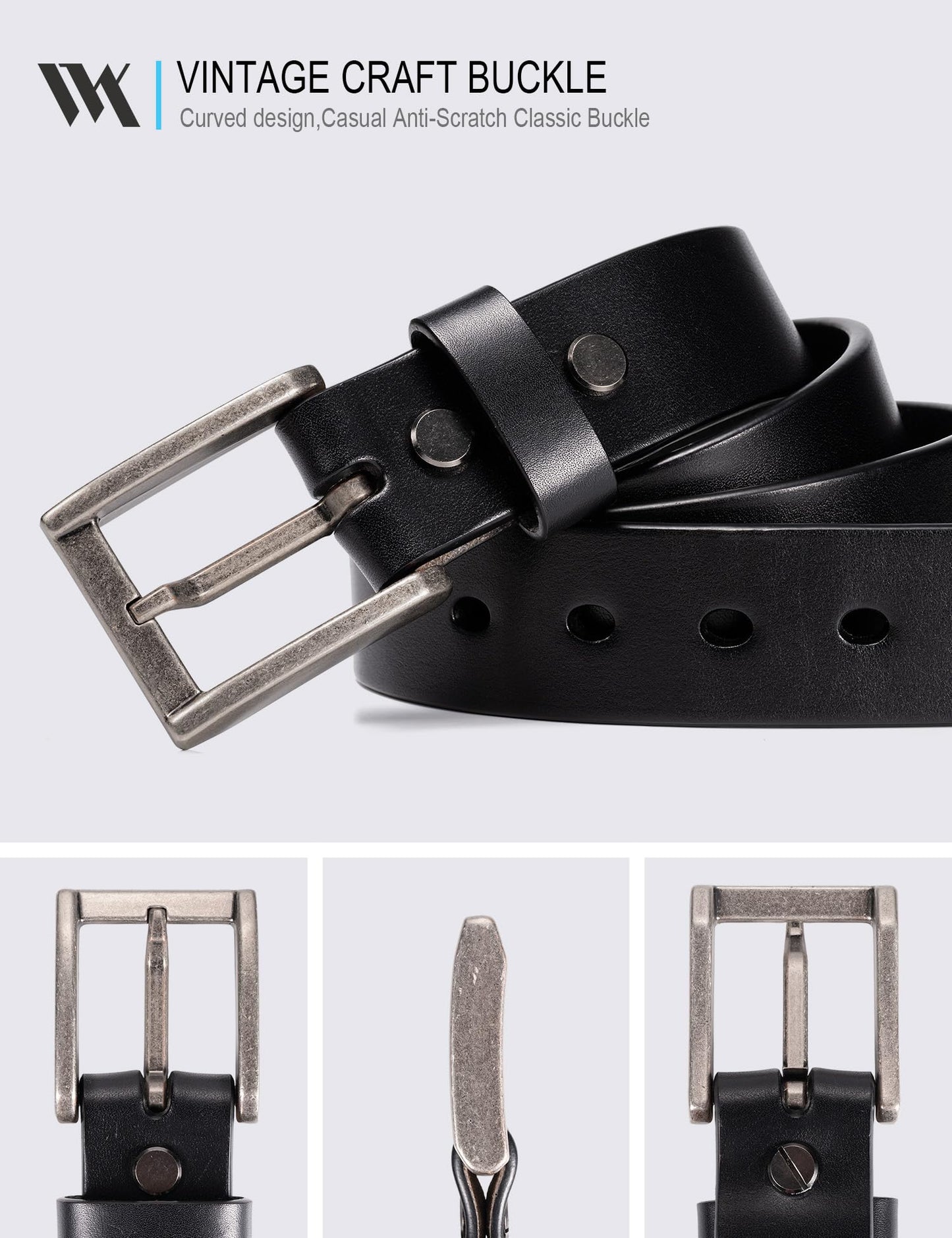 WOLFANT Thicken Full Grain Heavy Duty Belts for Men,100% Italian Real Solid Leather