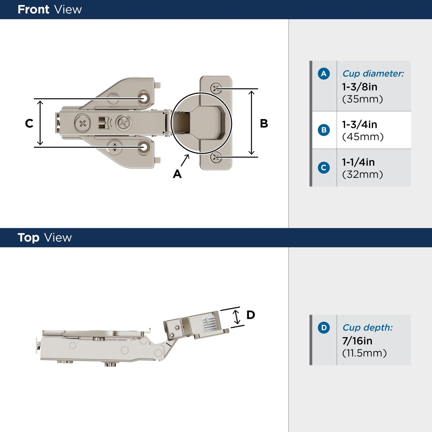 Amerock 2 Pack 1/2 inch Overlay Soft-Closing Euro Concealed Hinge for Face Frame Cabinet, 105-degree Opening Angle with 3-Way adjustability