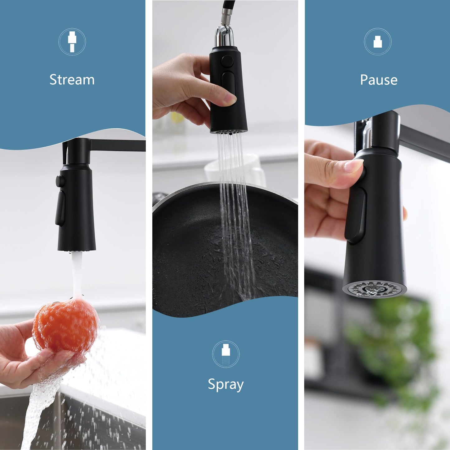 Lavatrum Brass Matte Black Kitchen Faucets, Brass 22 inch Commercial High Arc Single Handle Kitchen Faucets for Pull Down Sprayer Modern Spring with Deck Plate