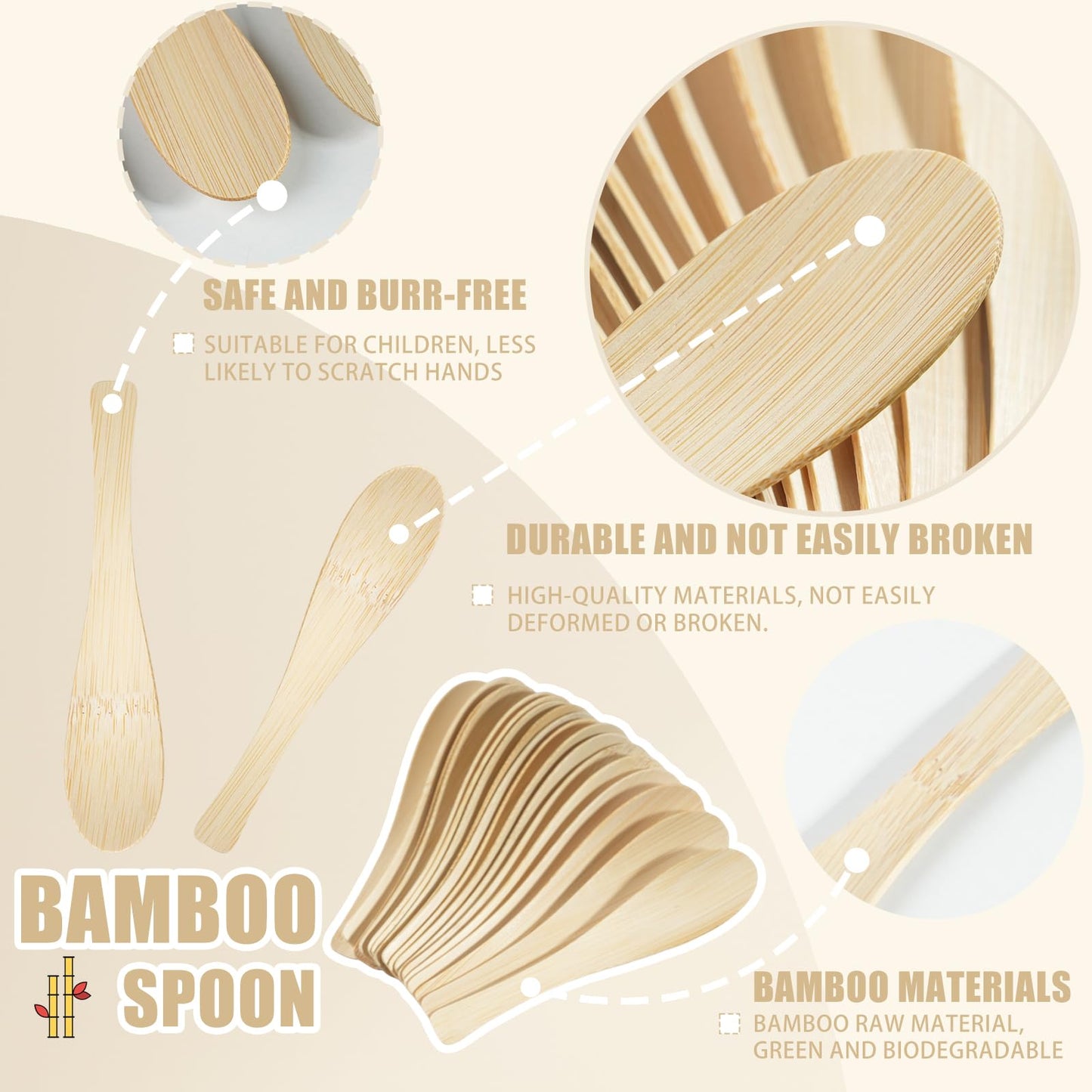 200 Count Bamboo Spoons Disposable, Bamboo Soup Spoons 5.5" Disposable Compostable Spoon, Natural Eco-friendly Compostable Cutlery Biodegradable Silverware for Home Outdoors Party