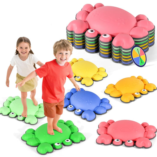 Crab Balance Stepping Stones for Kids, 6PCS Non-Slip Jumping Step Stones, Toddler Floor River Stones Balance Blocks for Kids Coordination Motor Skills, Indoor & Outdoor Play Sensory Toys, Pastel Color