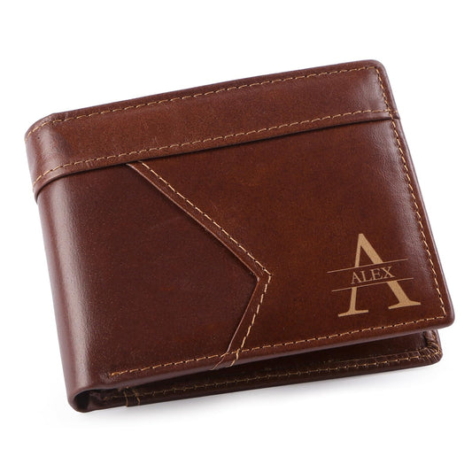 MirthfulMemento Custom Wallets for Men - Personalized RFID Genuine Leather Wallet for Men Engraved Name & initial Wallet, Dad Gifts for Fathers Day (Brown)