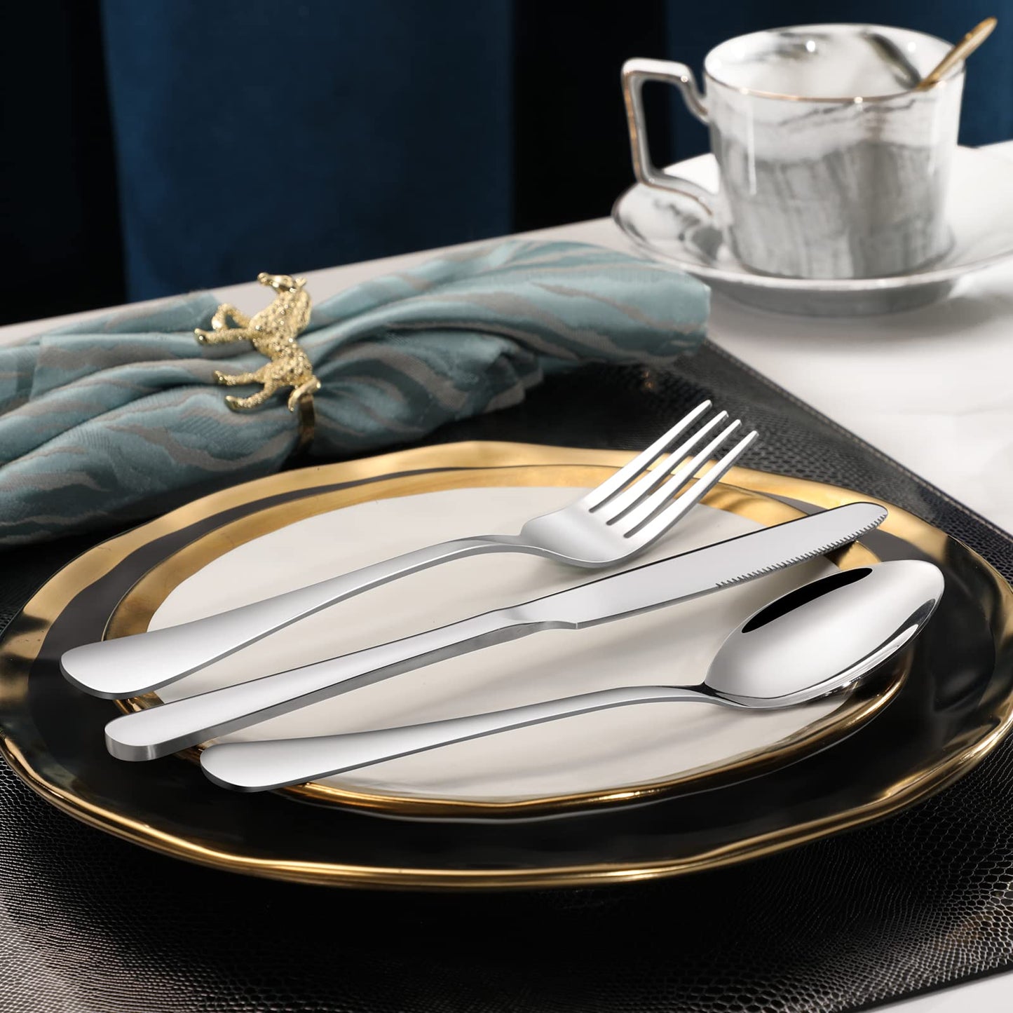 Hiware 24-piece Forks and Spoons Silverware Set, Food Grade Stainless Steel Flatware Cutlery Set for Home, Kitchen and Restaurant, Mirror Polished, Dishwasher Safe