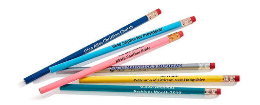 Pencil Guy Promotional Personalized Imprinted White Round Pencils 144 to a box. 19 color(s) to choose from!