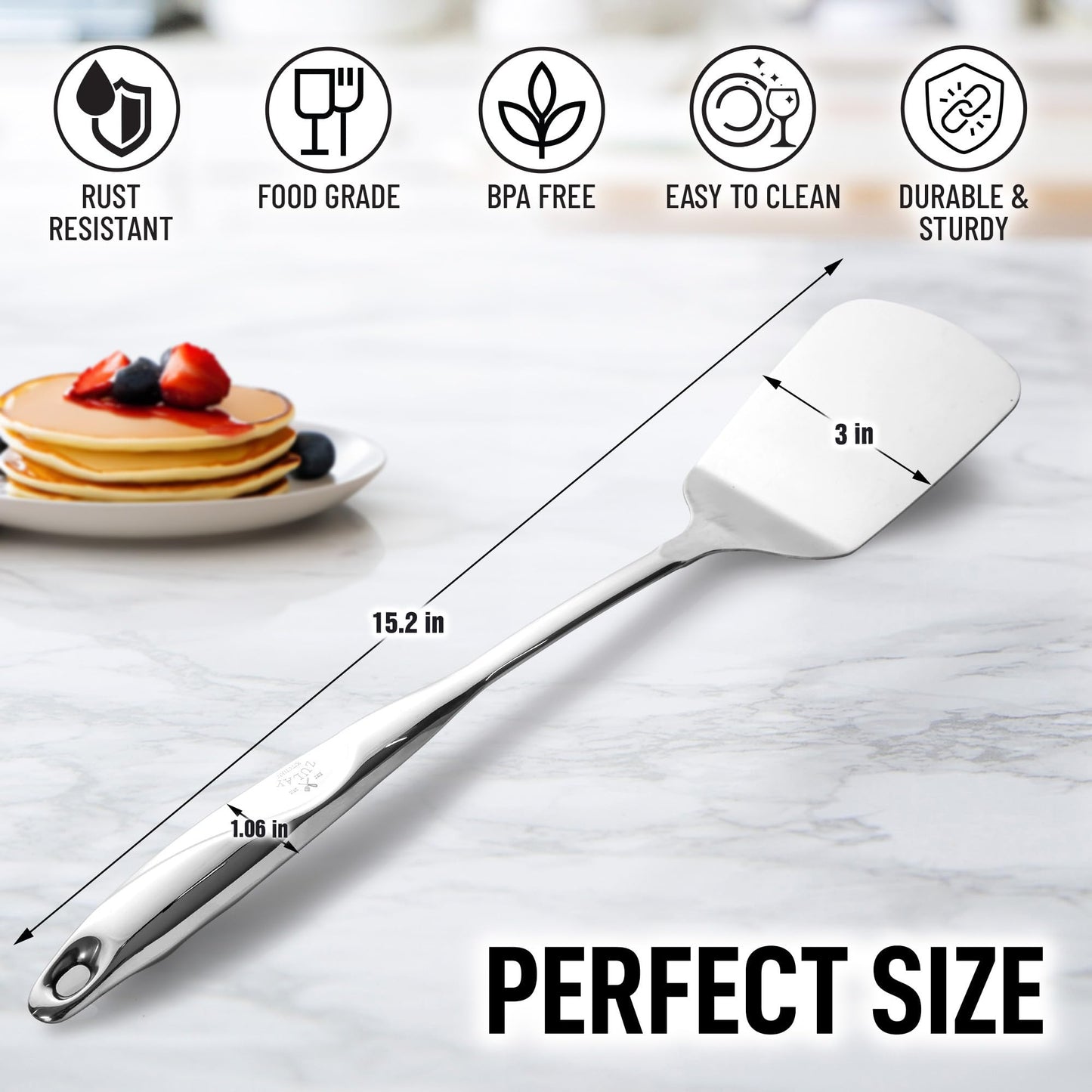 Zulay Kitchen Stainless Steel Solid Spatula - 15” Large Metal Turner for Cooking, Frying & Grilling - Durable, Heat-Resistant & Dishwasher Safe Kitchen Utensil for Everyday Use