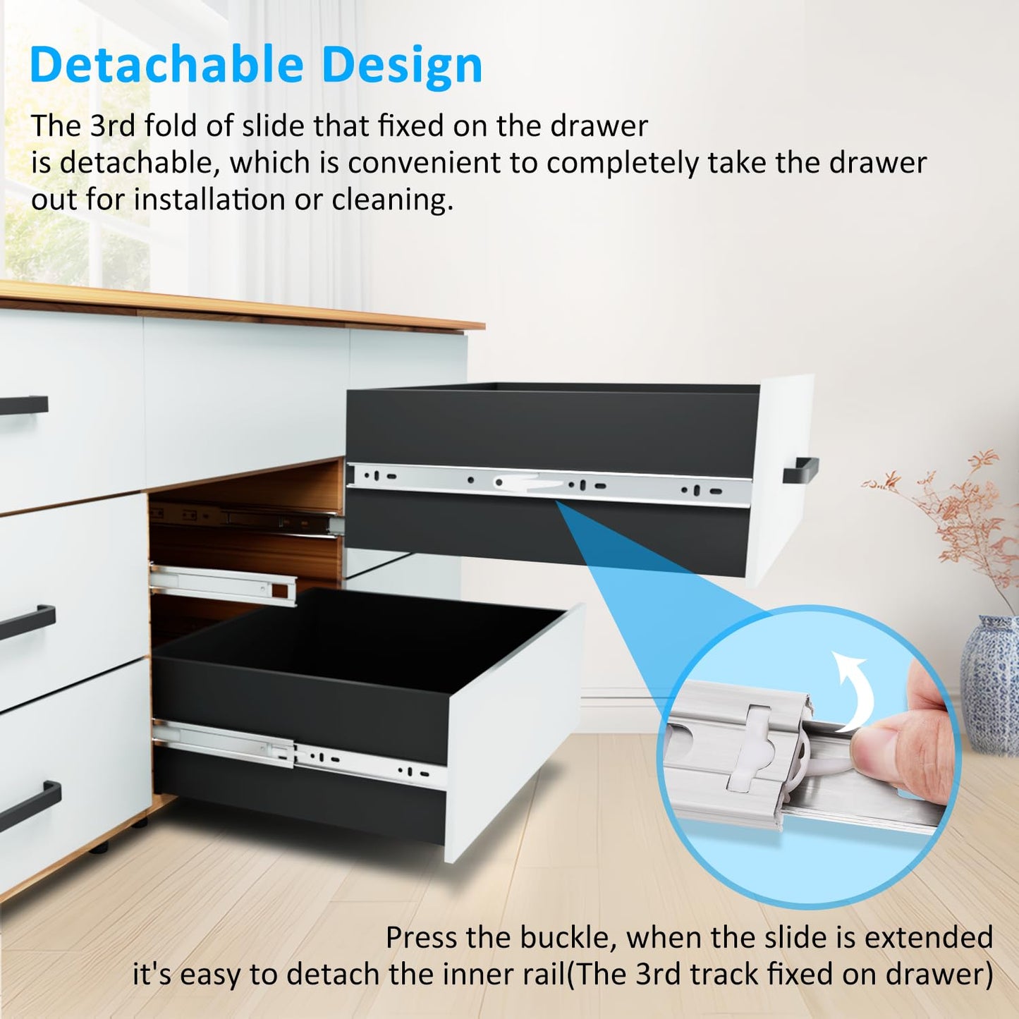 REGUDA Stainless Steel Drawer Slides Ball Bearing 3 Folds Full Extension Side Mount Cabinet Runners Glides Rails Track 100 Lbs Load 10 12 14 16 18 20 22 24 Inch (Silver-Stainless Steel- 1 Pr, 12 inch)