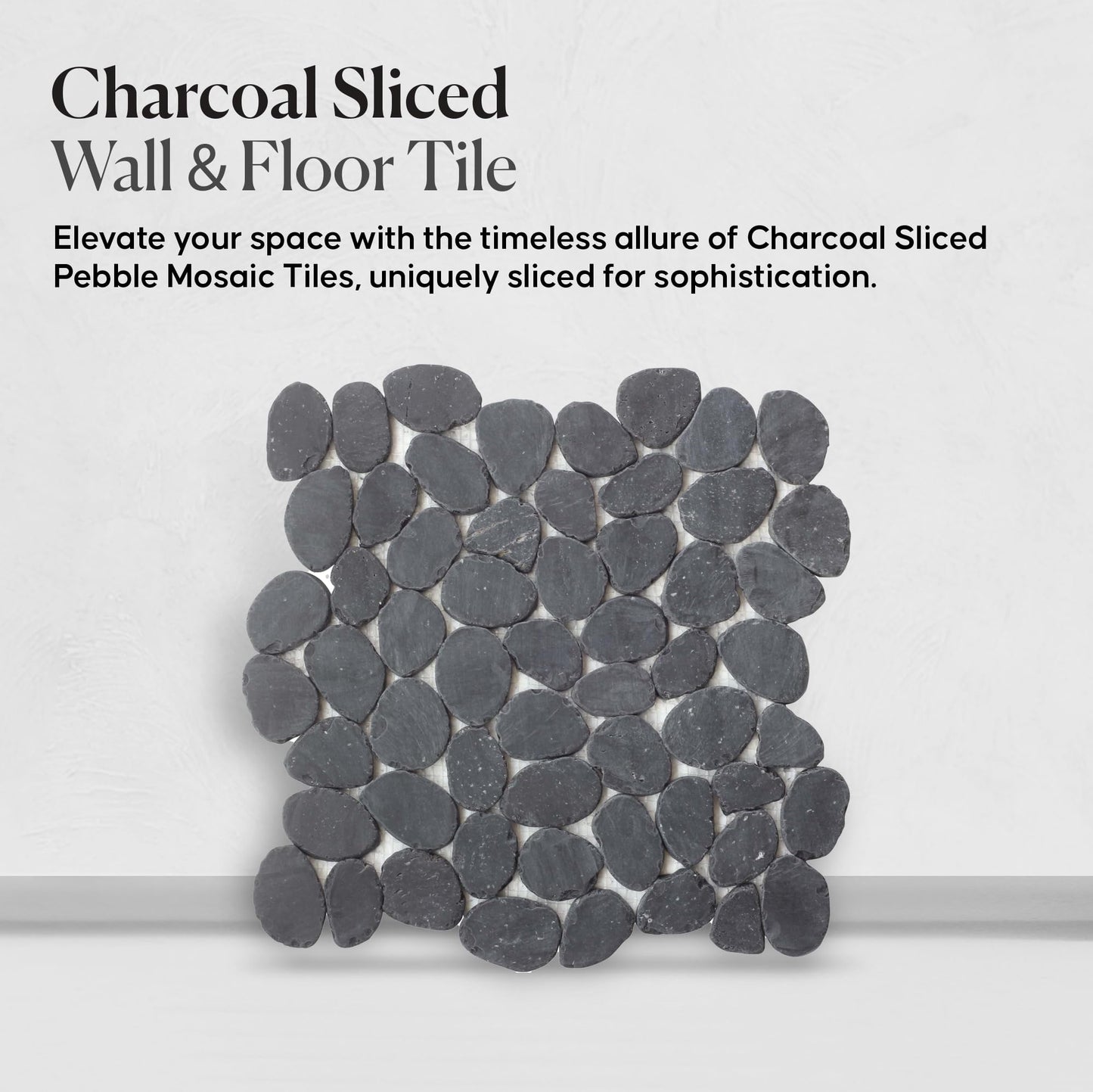 PEBBLETILE.CO Charcoal Sliced Pebble Mosaic, Tumbled Stone Backsplash Tiles for Kitchen Walls, Shower and Bathroom Floors, and Outdoor Areas (12" X 12")