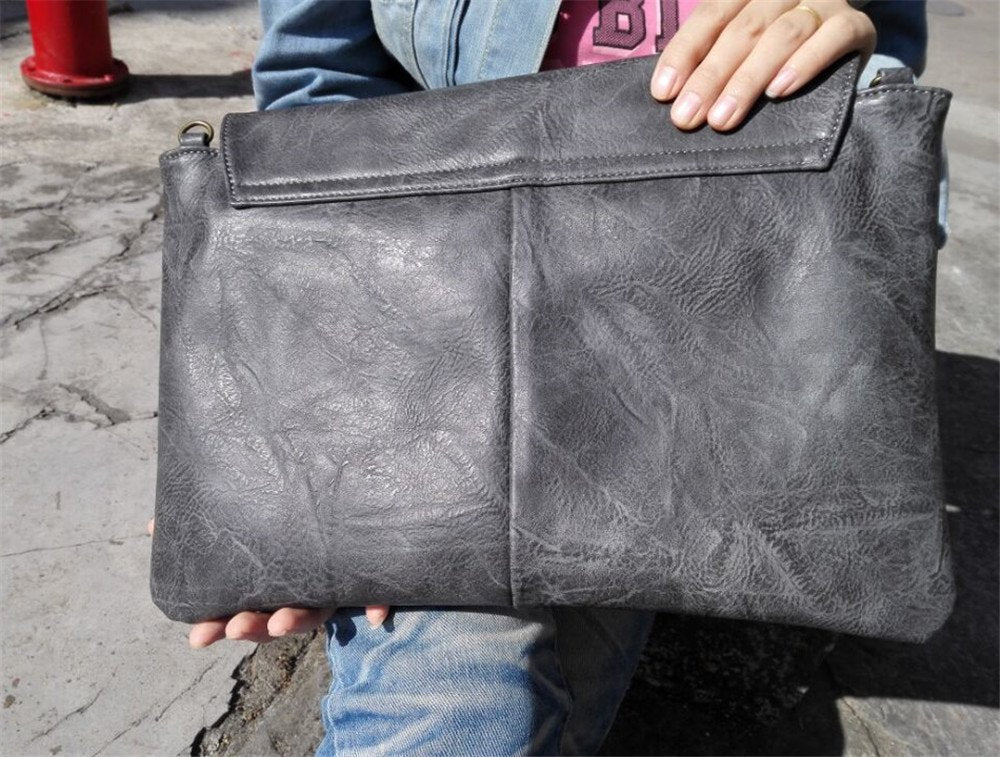 NIGEDU Women Handbags PU Leather Female Clutch Handbag Messenger Bag Large Solid High Capacity (Black)