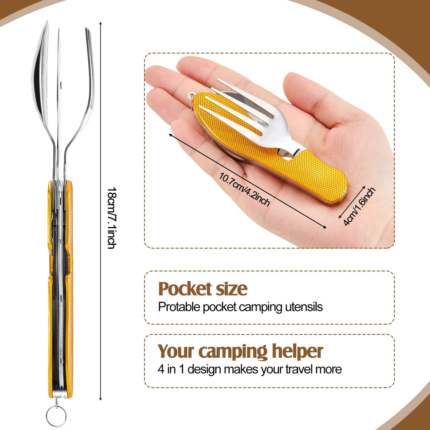 Folding Camping Utensil Set – Stainless Steel Spoon, Fork, Knife & Bottle Opener – Portable Outdoor Tableware, Backpacking Cutlery in Red, Green, Blue, Black, Gold(5 Pcs)