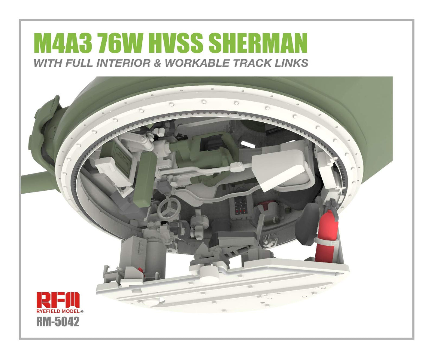 Raifield Model RFM5042 1/35 US Army M4A3 76W HVSS Sherman Medium Tank w/Movable Crawler & Full Interior Plastic Model