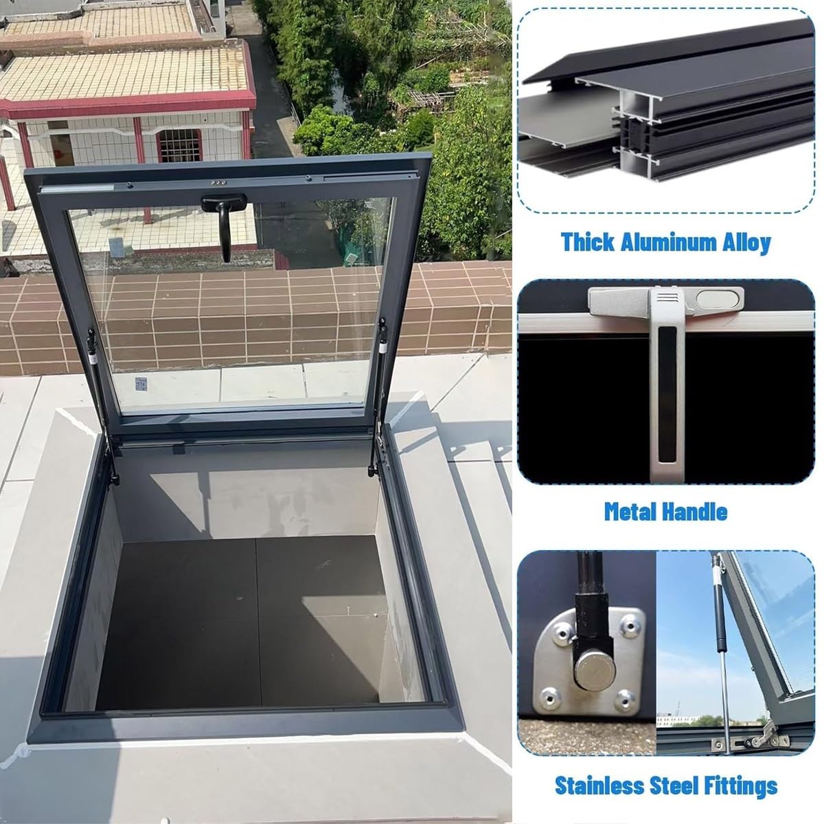 Skylight Windows for House Roof with Double Layer Tempered Glass, Roof Lighting Well Window for Indoor Attic, Aluminium Window Cover for Garage/Basement/Loft/Dark Room(24x12)