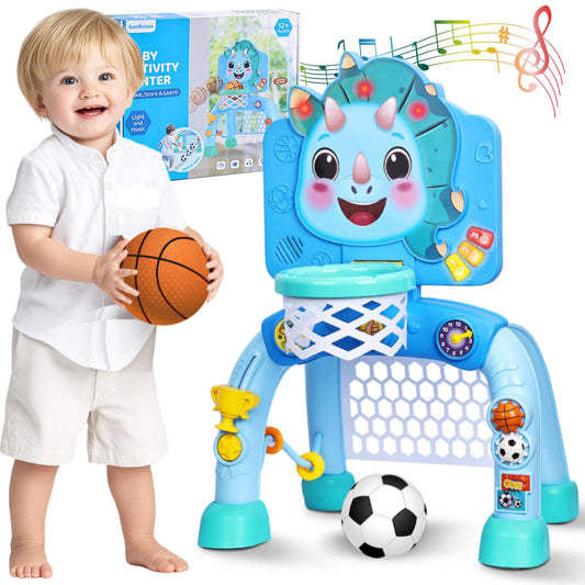 SunRiMax Toddler Basketball Hoop&Soccer Goal,Toys for 1 2 3 Year Old Boys,1+ Year Old Boy Gift 1st Birthday Chirstmas,Dinosaur Baby Sports Toy with Light Sound Music,12-18 Months Baby Activity Center
