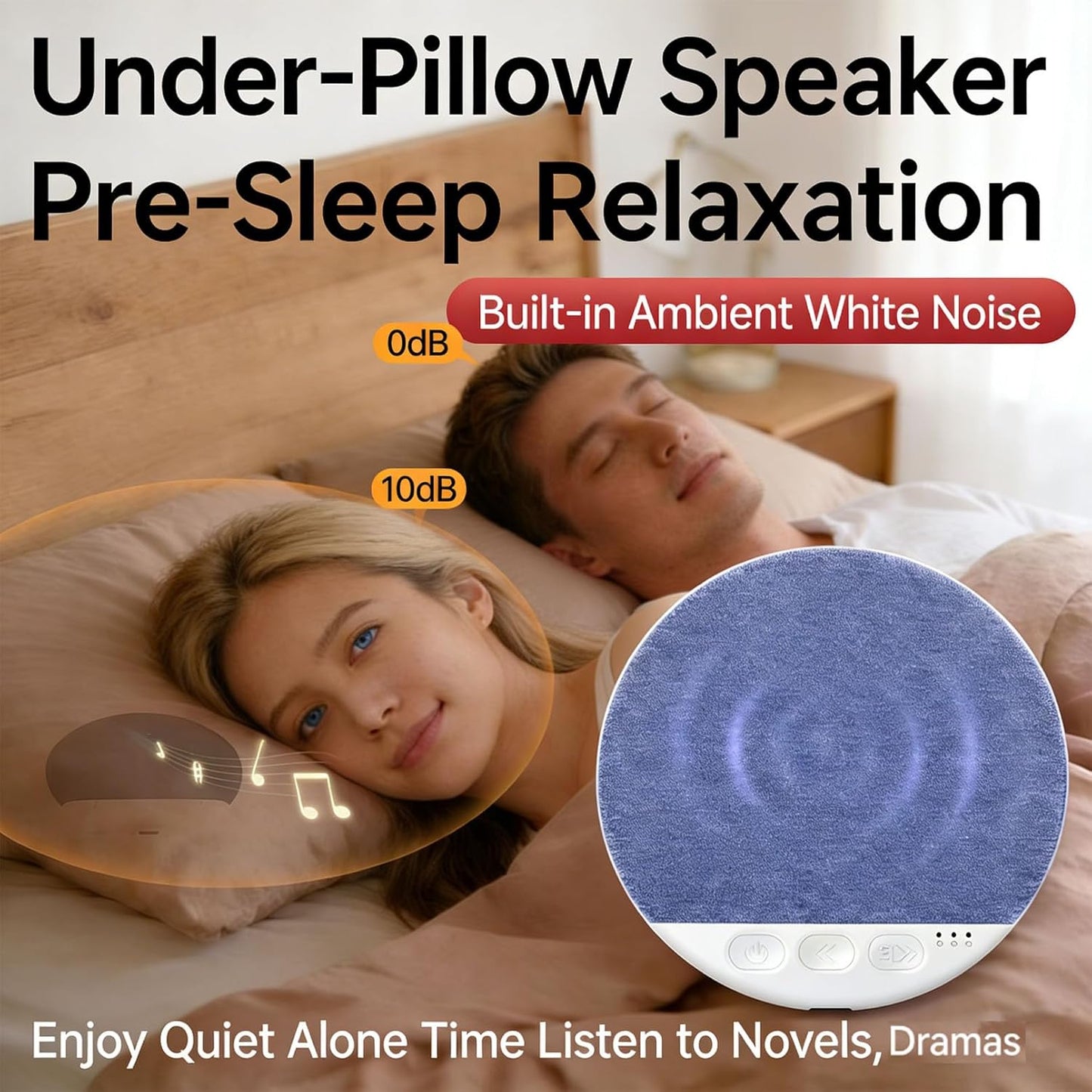 (1Pcs-A) Under Pillow Speaker Bluetooth, Bluetooth Pillow Speaker for Sleeping, Pillow Speakers for Sleeping, White