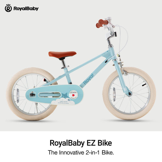 RoyalBaby EZ Kids Bike,16 Inch Convertible Balance to Pedal Bike for Boys & Girls,Beginner Bicycle for Ages 4-7 Years,Blue