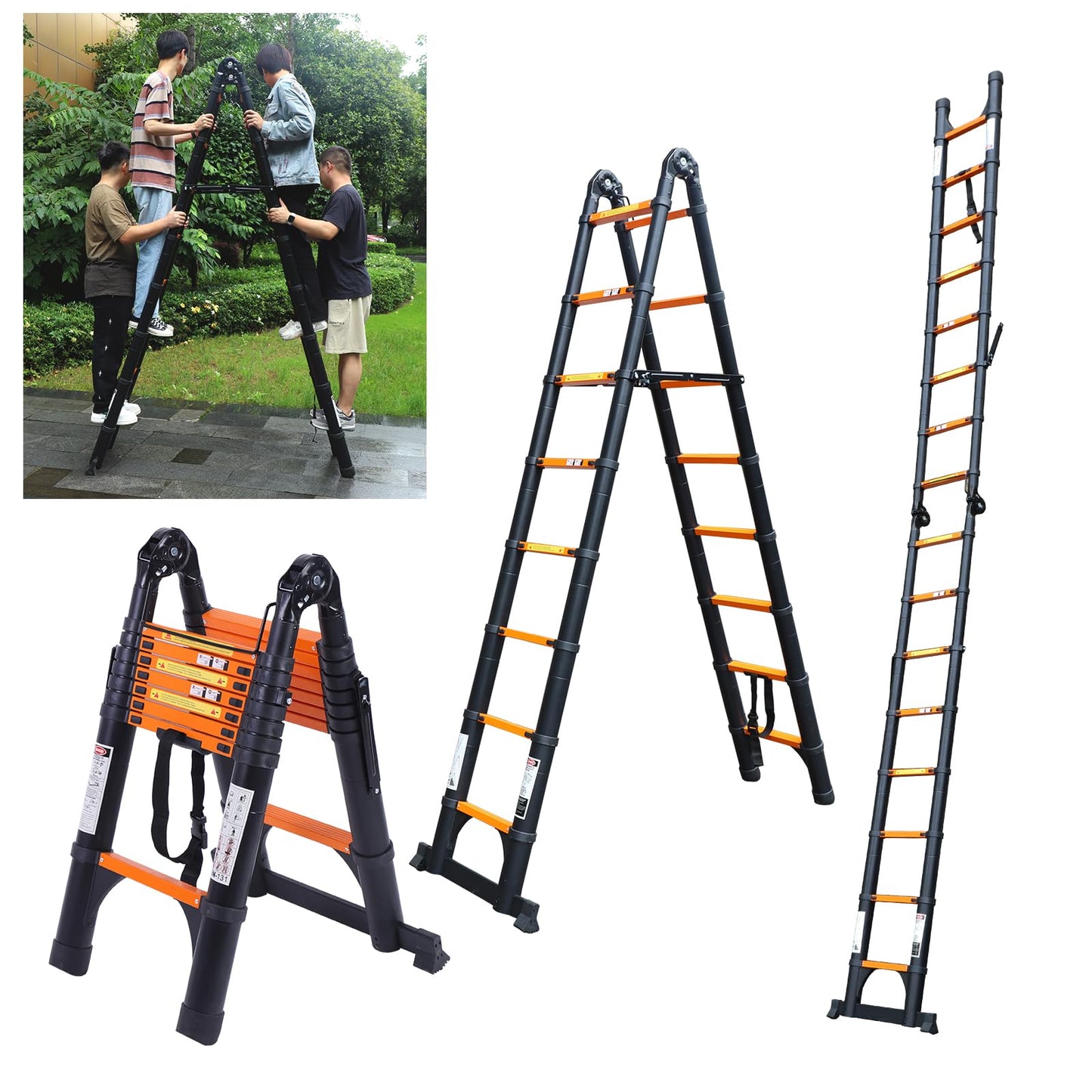 JADDUO Telescoping Ladder 12.5 FT A Frame, 330LBS Heavy Duty, Black