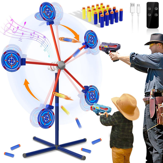 Rocket Shooting Games Toys with Rotating Target 2 Toy Guns 20 Foam Darts Kids Outdoor Toys for Boys Age 5 6 7 8 9 10+ Year Old Carnival Games Compatible with Nerf Guns