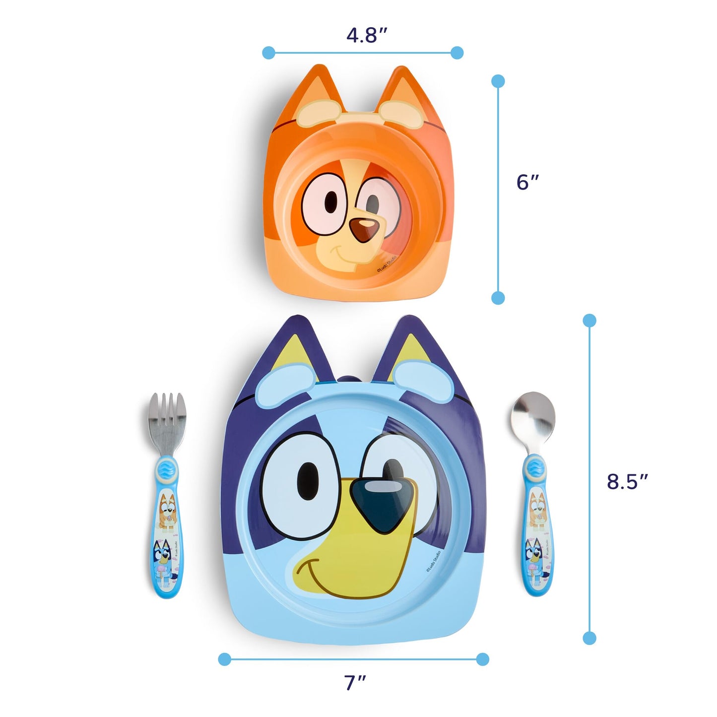 The First Years Bluey Kids Dinnerware Set - Includes Bluey Suction Plate, Bingo Suction Bowl, and Stainless Steel Toddler Silverware - Toddler and Baby Feeding Essentials - 4 Count