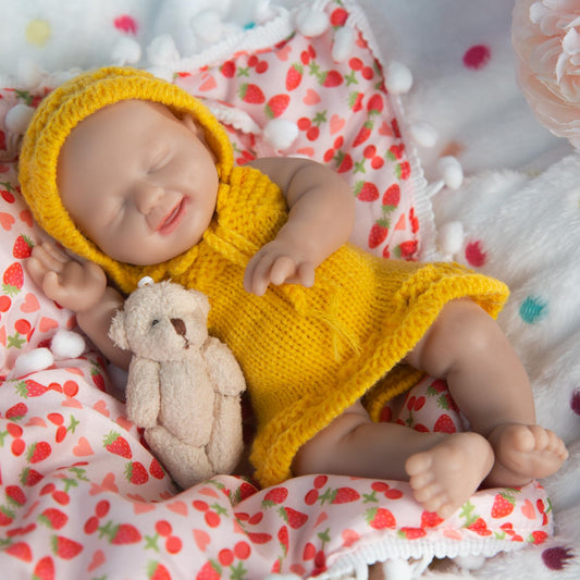 IVITA 8 Inch Mini Reborn Silicone Baby Doll Smile Face Infant Realistic Miniature Babies Stress Relief Therapy Sensory with Feeding Accessories - Girl