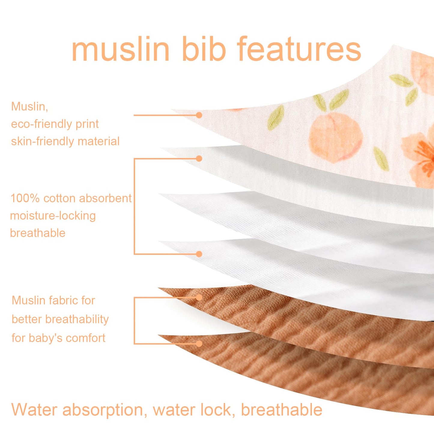 Muslin Baby bibs 6-Pack and Teething Toys 6-Pack Made with 100% Organic Cotton, Absorbent and Soft For Baby girl