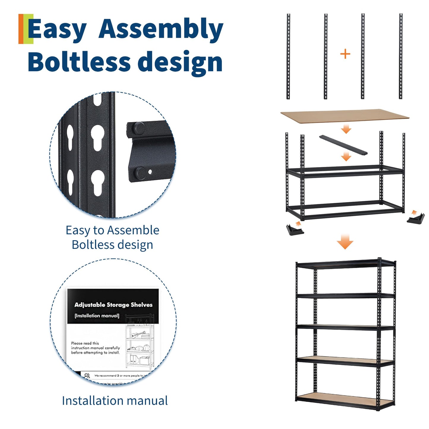 MilleLoom 48 in l x 24 in w x 72 in h 5-Tier Heavy Duty Storage Shelving Rack, 2500 LBS Capacity, Adjustable Metal Shelves for Kitchen Pantry, Basement, Bathroom, Laundry Room Organization