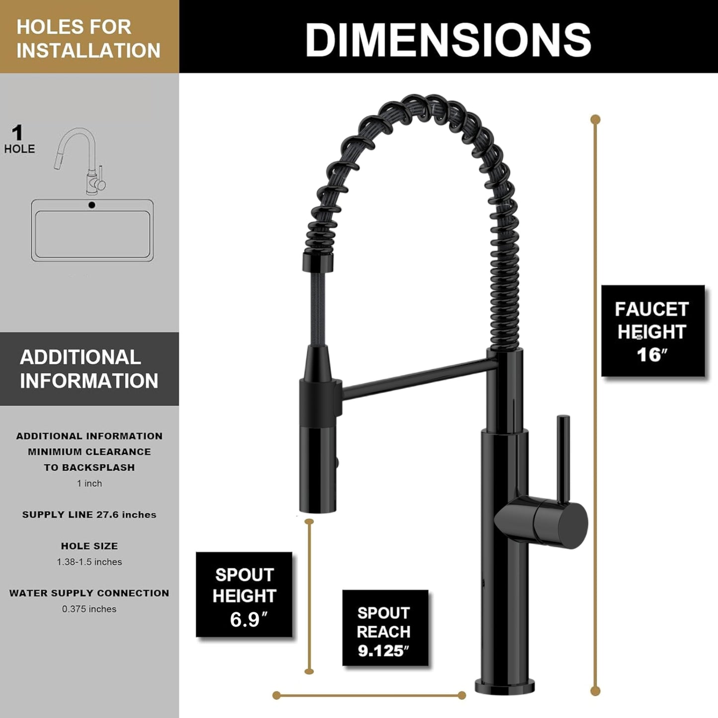 Voriva Kitchen Faucet with Pull Down Sprayer - Commercial High Arc Stainless Steel Single Handle for RV Bar Laundry Farmhouse Camper Outdoor Black