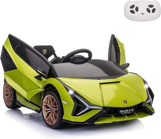 TOBBI 12V Kids Electric Ride On Car, Licensed Lamborghini SIAN Parente Remote Control Toy Toddler Battery Powered 4 Wheeler Vehicle to Drive with Safety Belt/Horn & LED Lights for Children 1-6-Green