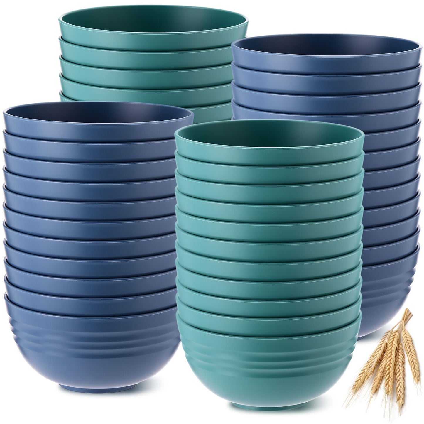 Eccliy 24 Pcs Wheat Straw Bowl Sets, Unbreakable Cereal Bowl 24 oz, Microwave and Dishwasher Safe Bowls for Cereal, Salad, Snack and Soup, Winter Style(Blue, Green)