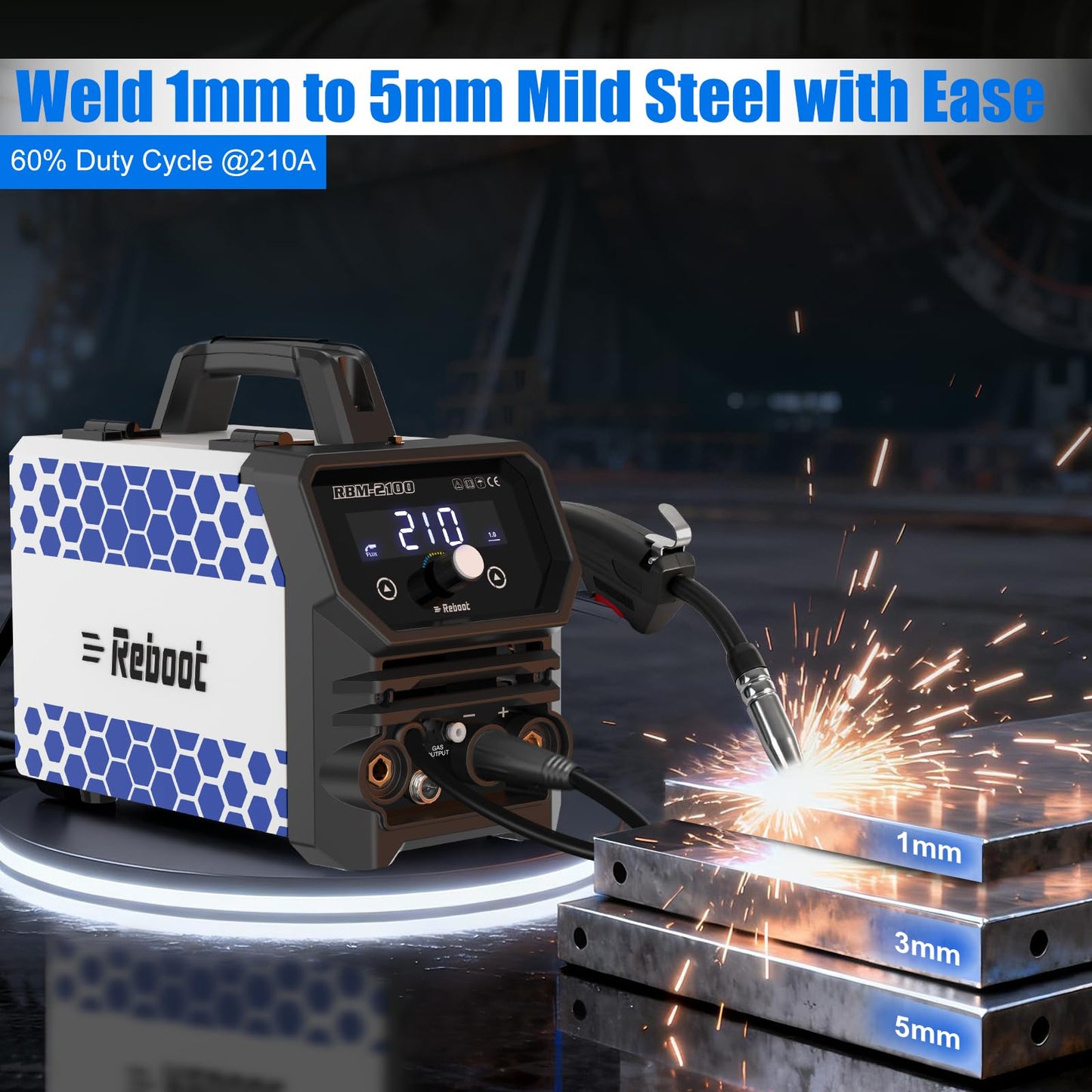 Reboot 210A MIG Welder 120V 4 in 1 Welding Machine Gas/Gasless Flux Core/Lift TIG/Stick Large Digital Led Display with IGBT Inverter RBM2100