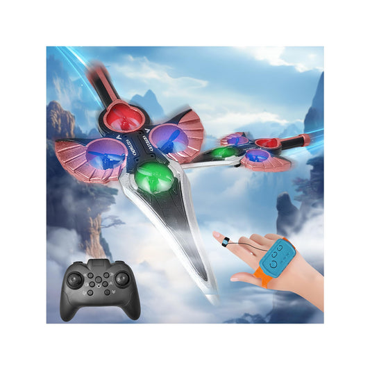 Virellia Flying Sword RC Airplane, Gesture Control Airplanes for Kids Adult 8-16, Remote Control Drone with Light, 360° Flip Fighter Jet Toy, Gravity Sensing, Stunt Roll, Gift for Boy Girl, Rose Gold