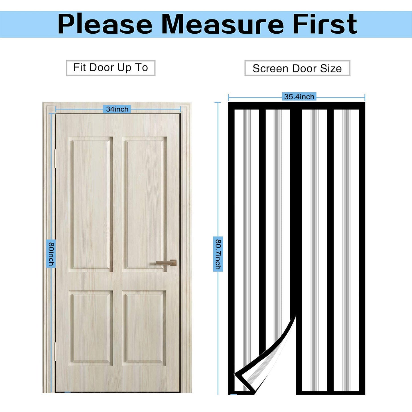 Insulated Door Curtain, Magnetic Thermal Door Cover Screen Door Self-Closing Privacy Magnetic Screen Door Hands Free for Patio, Kitchen, Bedroom, Air Conditioner Room, Fits Doors up to 34" x 80",Black