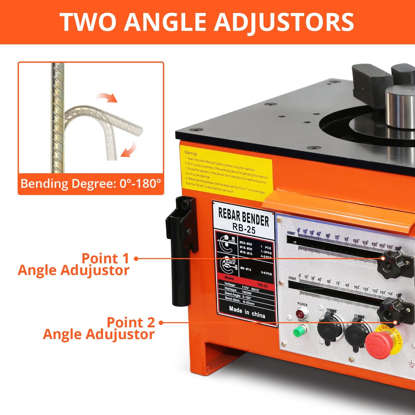 1600W Electric Rebar Bender and Cutter, Fast & Accurate Rebar Bending Machine, Portable Rebar Bender Tool for 1/4 inch to 1 inch Steel Bar with 0-180° Angle and Foot Pedal Switch