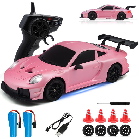 Aka Supaku RC Drift Car, 1:24 4WD Remote Control Cars Vehicle with LED Light,2.4GHz 20KM/H High Speed RC Cars with Two Batteries & Drifting Tires Racing Sport Toy for Adults Boys Girls Kids Pink