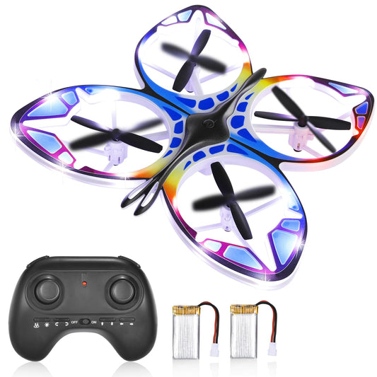 Authticar Mini RC Drone RC Butterfly Drone for Beginners with Colorful Light, 3D Flip, Headless Mode, Altitude Hold, Remote Control, Butterfly Quadcopter Gift for Teens Adults