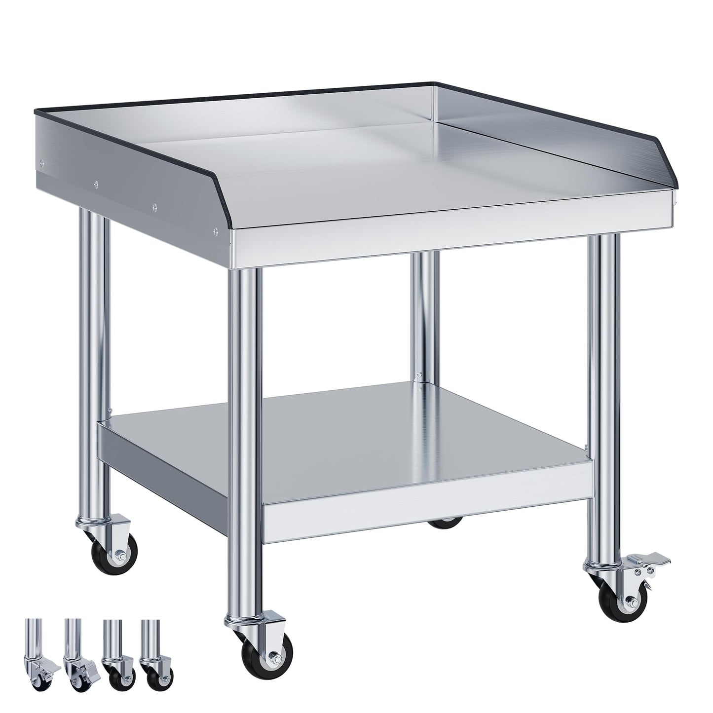 Jocisland 25"x28" Stainless Steel Equipment Stand & Equipment Grill Stand Table, NSF Certified with Adjustable Undershelf, Wheels and Edge Baffle for Commercial Kitchen, Restaurant & Home