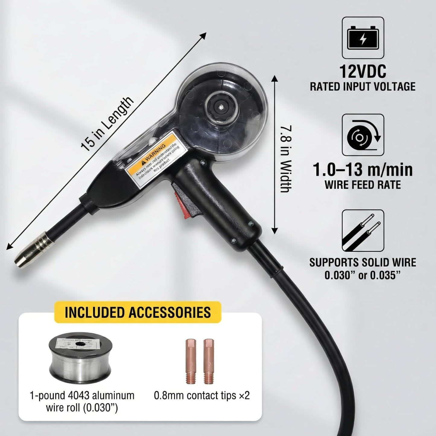 Weldpro 130A Aluminum Spool Gun, 15 FT MIG Welding Torch for Weldpro MIG210LCD Omni 210 MIG155GD, Welding Gun for Aluminum Welding