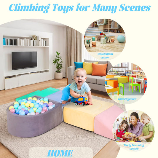 HHH HIKECUCAN Climbing Toys for Toddlers 1-3, Foam Climb Blocks for Baby，6-Piece Baby Climbing Crawling Toys Soft Foam Blocks Activity Play Set (Balls not Included)