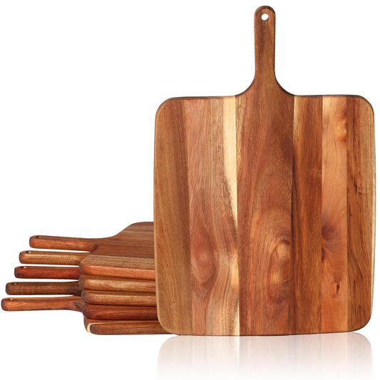 Hoolerry 6 Pcs Wood Cutting Board Bulk with Handle 18 x 12 Inches Pizza Paddle Spatula Wooden Large Pizza Serving Peel Charcuterie Board for Kitchen Baking Oven Accessory