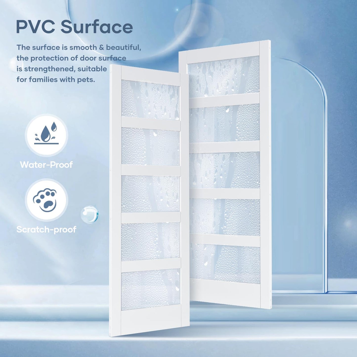 ROYMELO 28x80 Inch Glass Sliding Barn Door Slab and 5ft Hardware Kit Included, 5 Frosted Glass, LVL Wood Panel Covered with White Water-Proof Scratch-Proof PVC Surface, Simple DIY Assembly