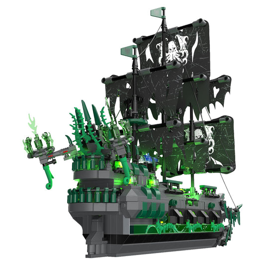 NUTCRACKER Pirate Ship Building Blocks Set with LED Lights, Ghost Ship Flying Dutchman Toy Building Sets for Adults, DIY Sailboat Model Kit for Easter, Halloween, Birthday's Gift (1100 Pcs)