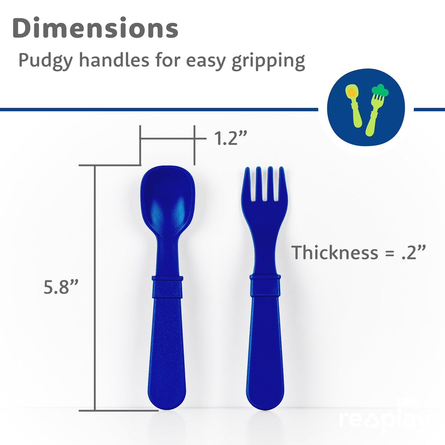 Re-Play 3 Divided Toddler Plates, 3 Utensils Set and 3 Wide Base Bowls - Dishwasher and Microwave Safe - Made in USA - Bluesy