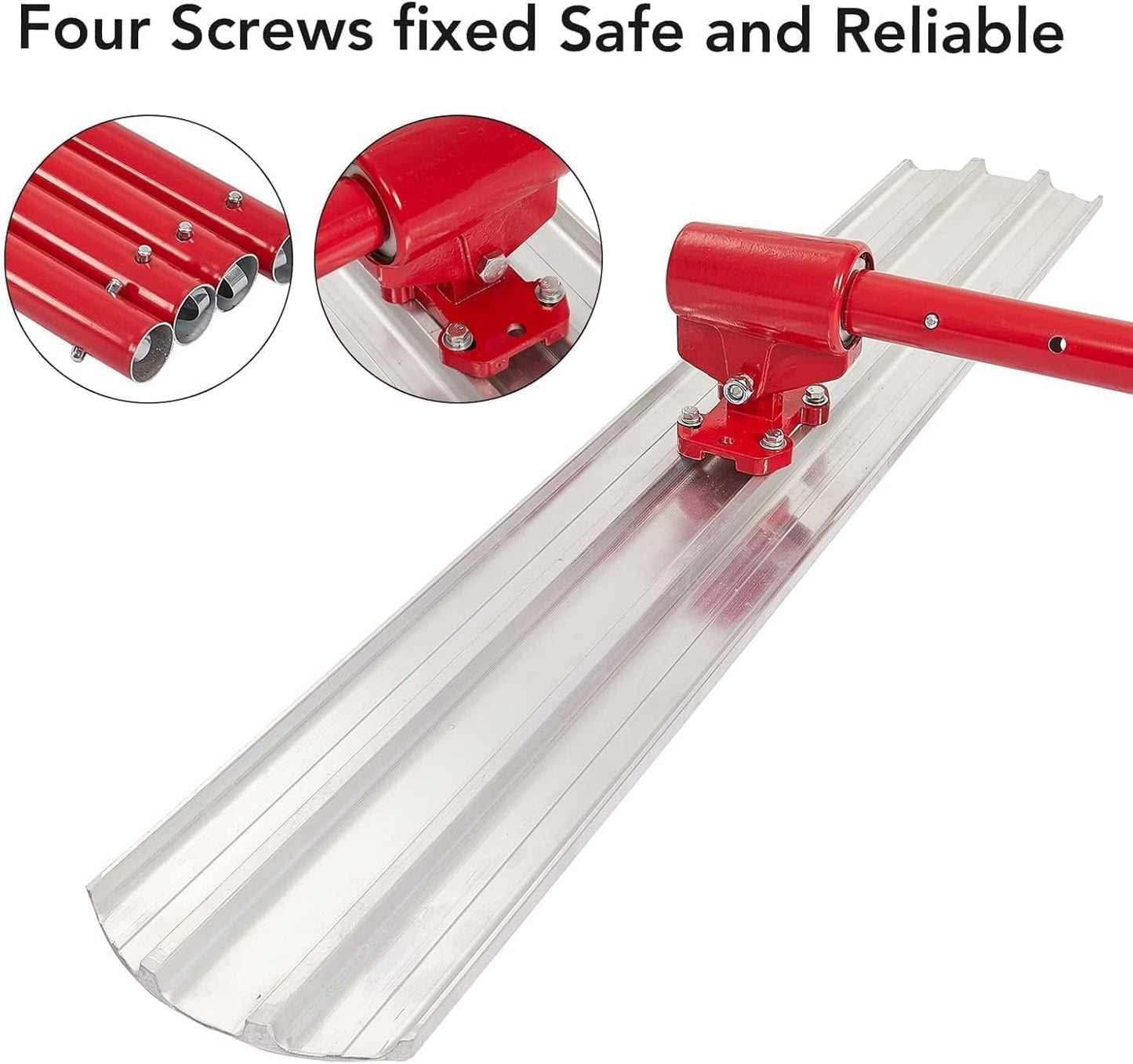Garvee 36 x 8 Inch Magnesium Concrete Bull Float with Round Ends, Includes 4 Float Handle Bracket, Cement Finishing Tool Kit for Smooth Surface Work (Red)