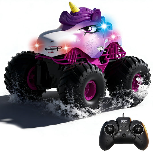 Unicorn RC Car, Pink Remote Control Car for Girls, 1:18 Amphibious Waterproof Monster Truck Unicorn Toys 2.4 GHZ Remote Control 360 ° Rotation Stunt Car, Gifts for Girls 6 + Years Old on Birthday