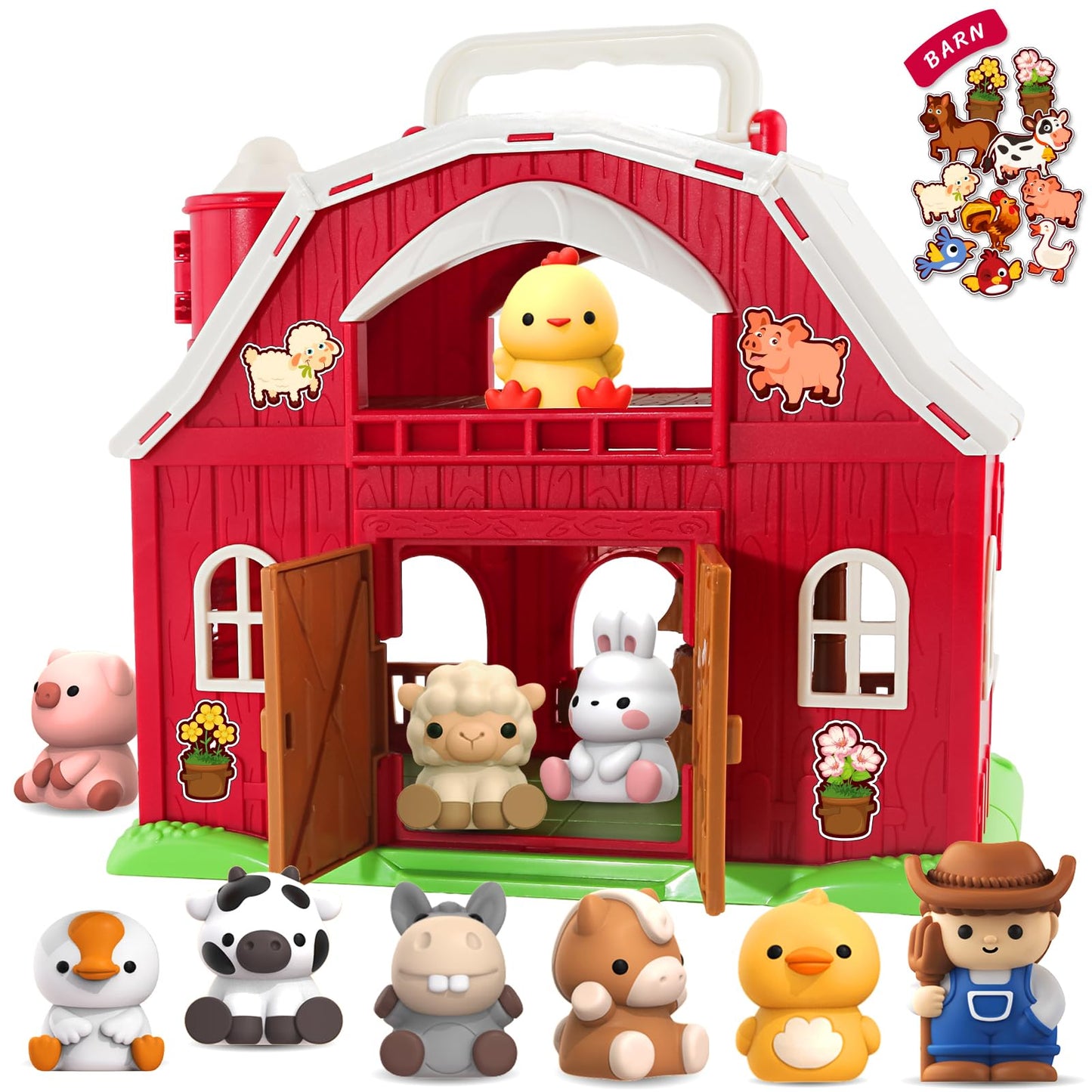 SpringFlower Toddler Toys for 1 2 3 Years Old Boys and Girls, Big Barn Toy with Farm Animal,Educational Montessori Toys, Farm Pretend Playset Toy, Christmas Birthday Gift for Toddler Baby Boys Girls