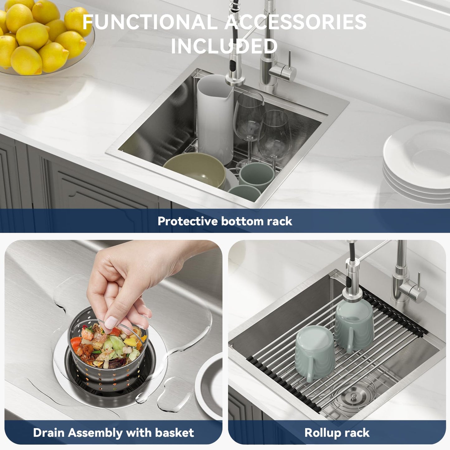 Lordear 18x20 Inch Drop In Topmount Bar Sink - 16 Gauge Stainless Steel Single Bowl Ledge Workstation, for RV/Kitchen/Camper/Wet Bar with Cutting Board