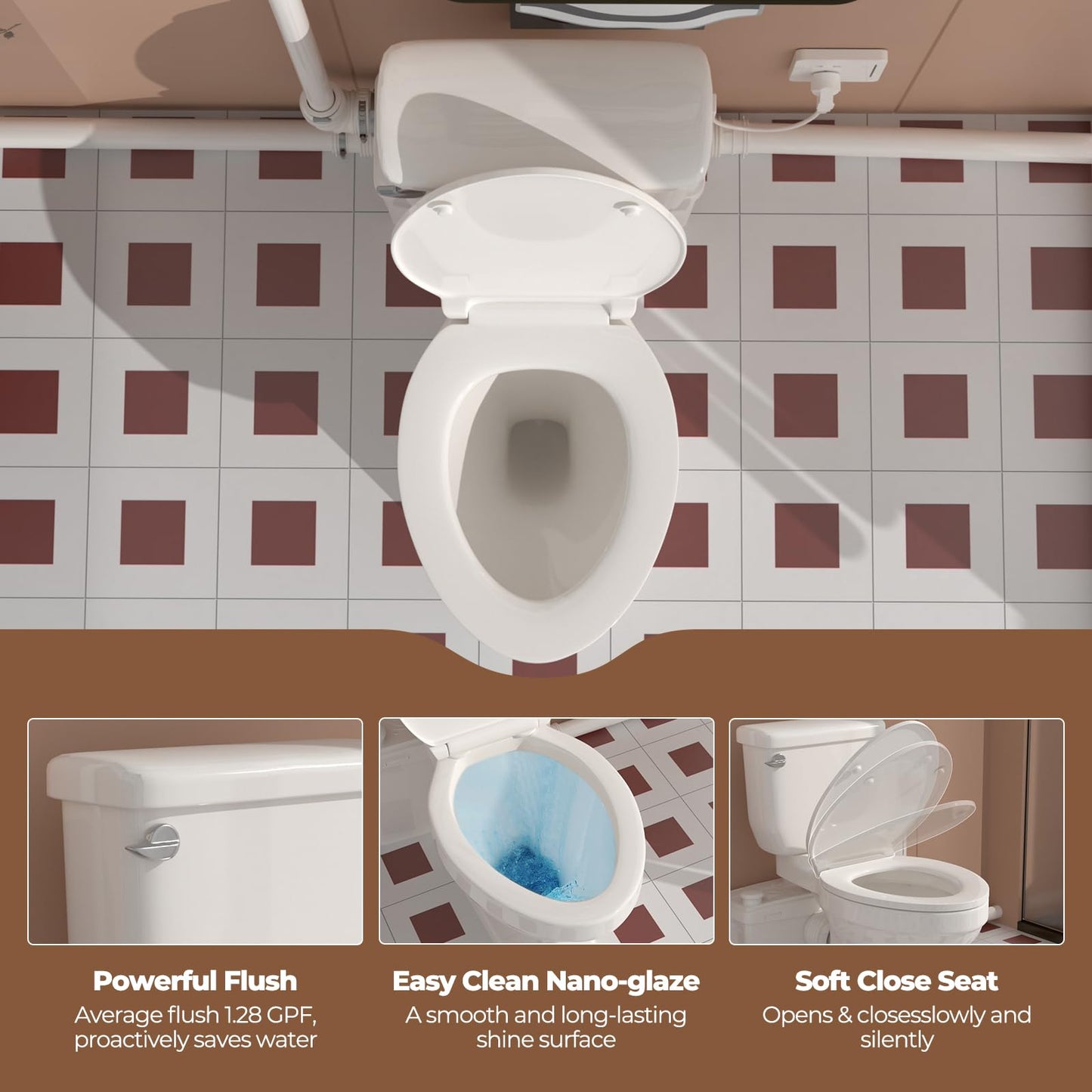 Upflush Macerating Toilet, Two Piece Elongated Tall Toilet with 4 Inlets Macerator Pump for Residential Basement Toilet, Sink, Shower Wastewater Disposal, Auto Start & Stop, Sewage Grinder System