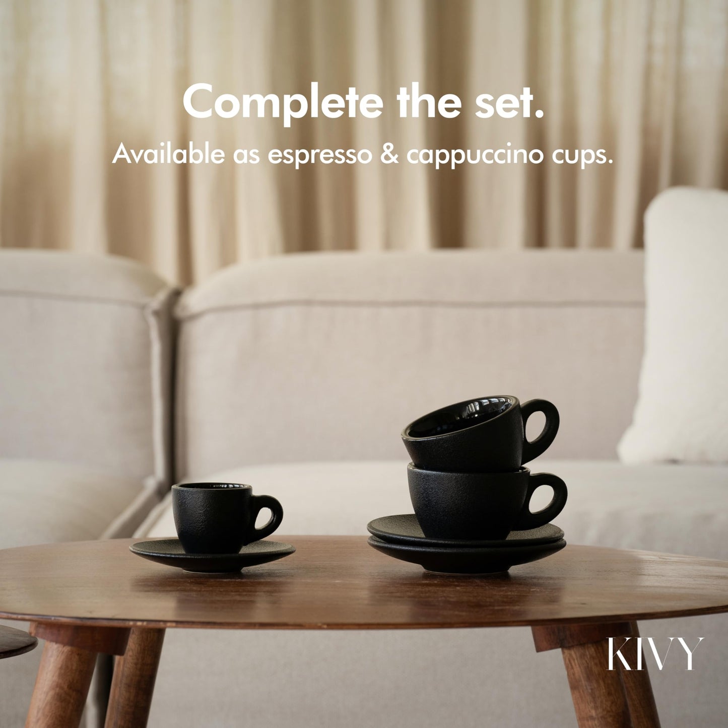 KIVY 3 oz Espresso cups set of 4 - Thick walled stoneware espresso cup set - Italian style cups and saucers - Demitasse cups set of 4 - Espresso mugs black - Coffee shot cups & saucers