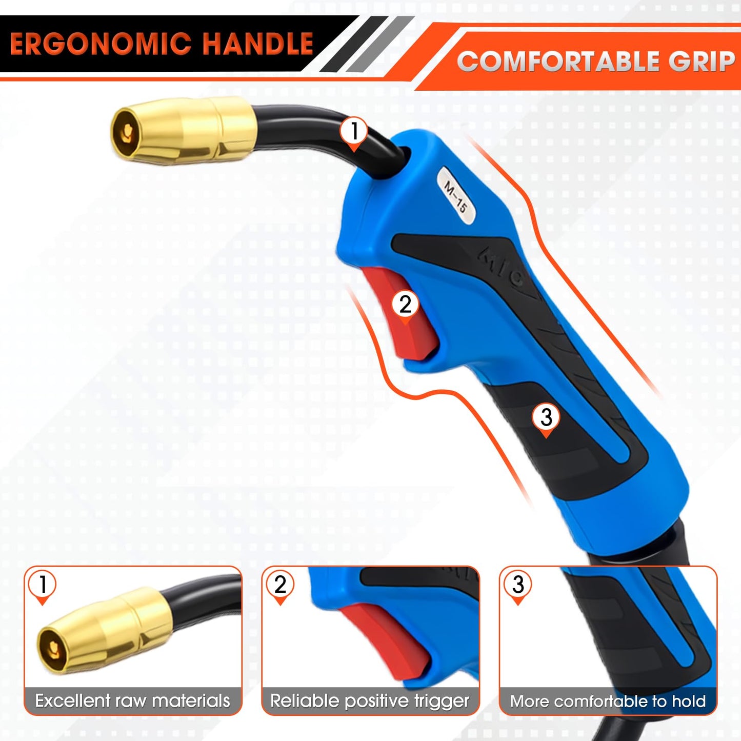 Welding Knight 150Amp MIG Welding Gun Replacement for Miller M-150 M-15 M15 M150 249040 Millermatic 35, 90, 120, 130, 130XP, 135, 140, 150, 175, 180s, 185, Hobart IronMan 210 (15FT .035" Kit)